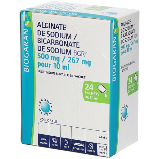 Boite de 24 sachets d'alginate de sodium (reflux gastro-œsophagien)
